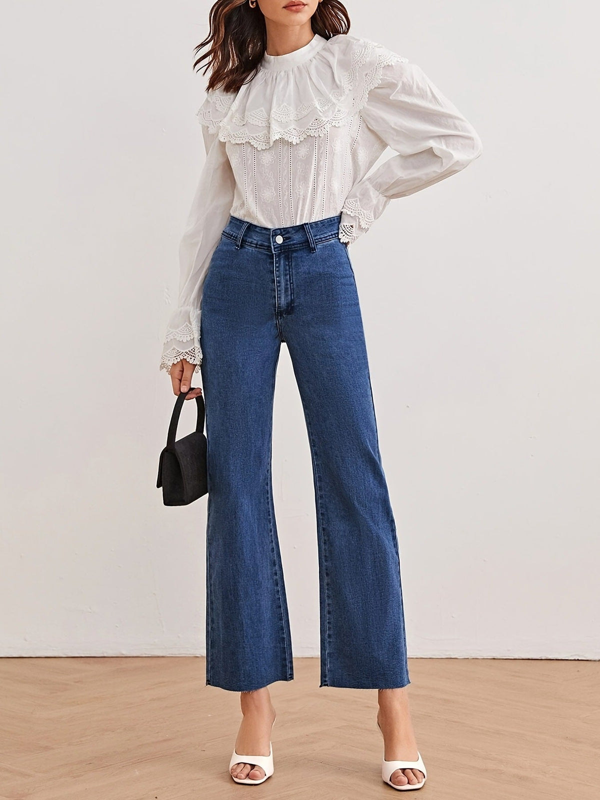 Dark Blue High-Waist Wide-Leg Jeans Shevorra