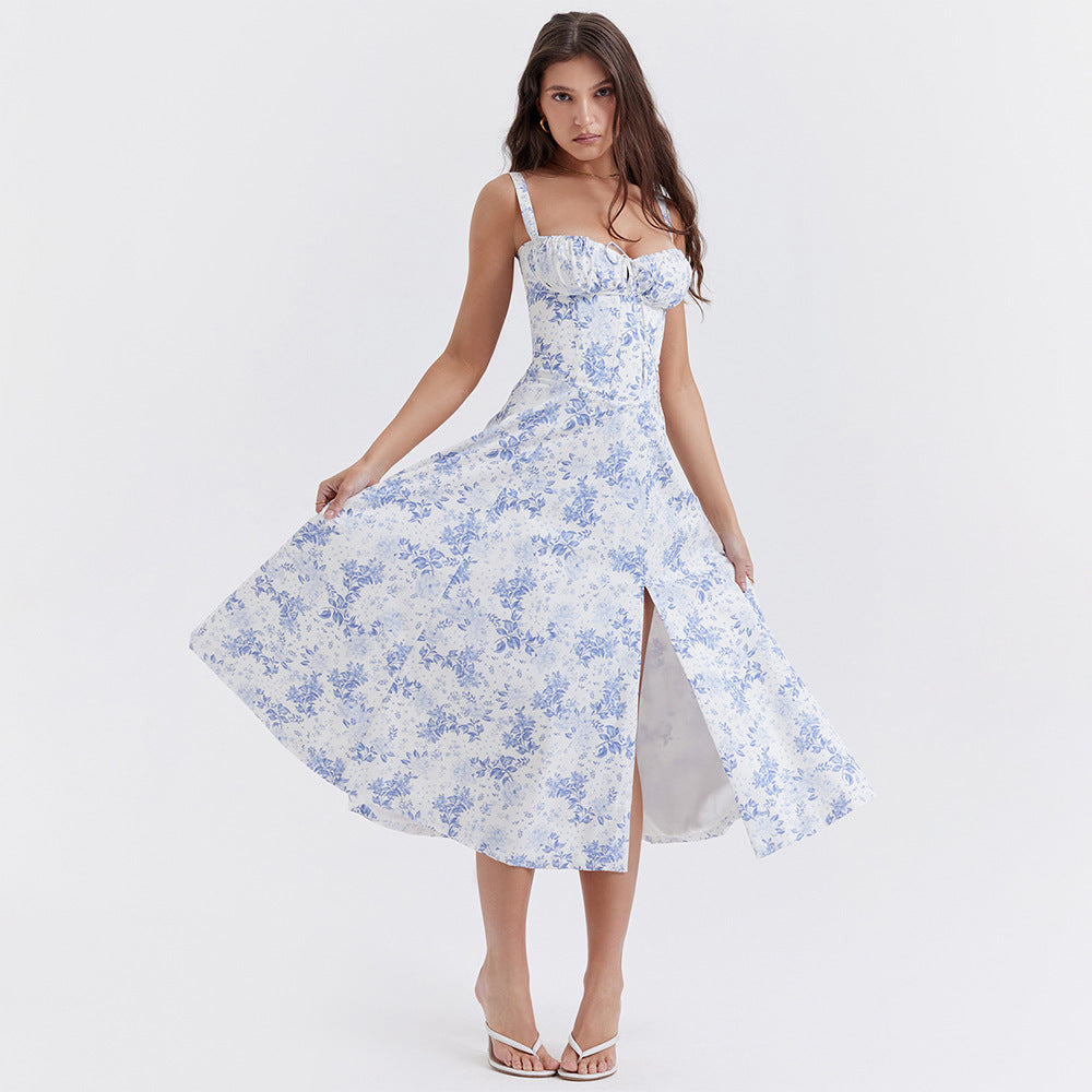 Backless Floral Halter Midi Dress Shevorra