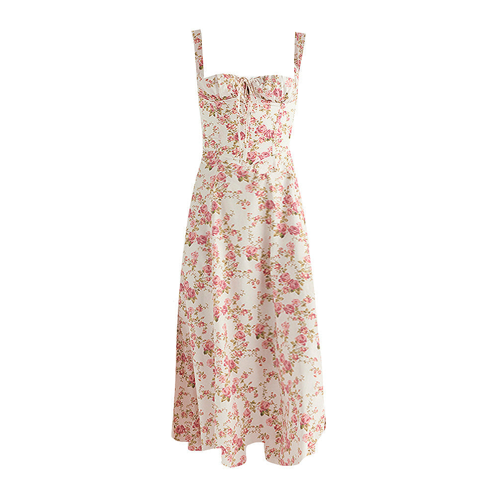 Backless Floral Halter Midi Dress Shevorra