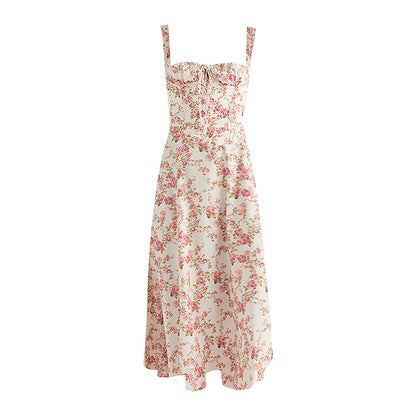 Backless Floral Halter Midi Dress Shevorra