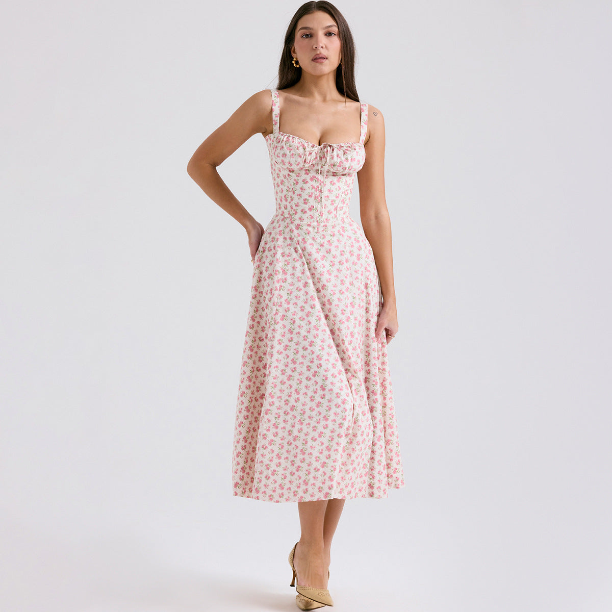 Backless Floral Halter Midi Dress Shevorra