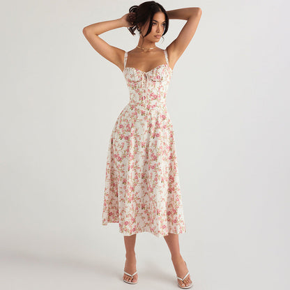 Backless Floral Halter Midi Dress Shevorra
