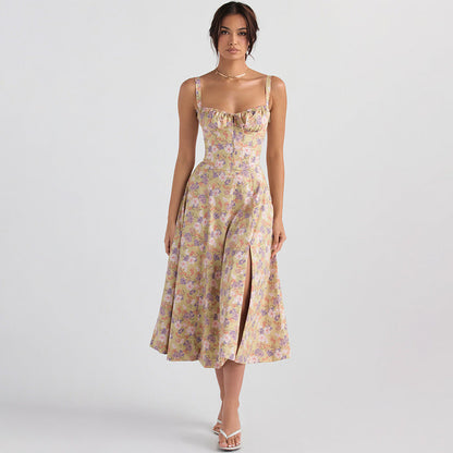 Backless Floral Halter Midi Dress Shevorra