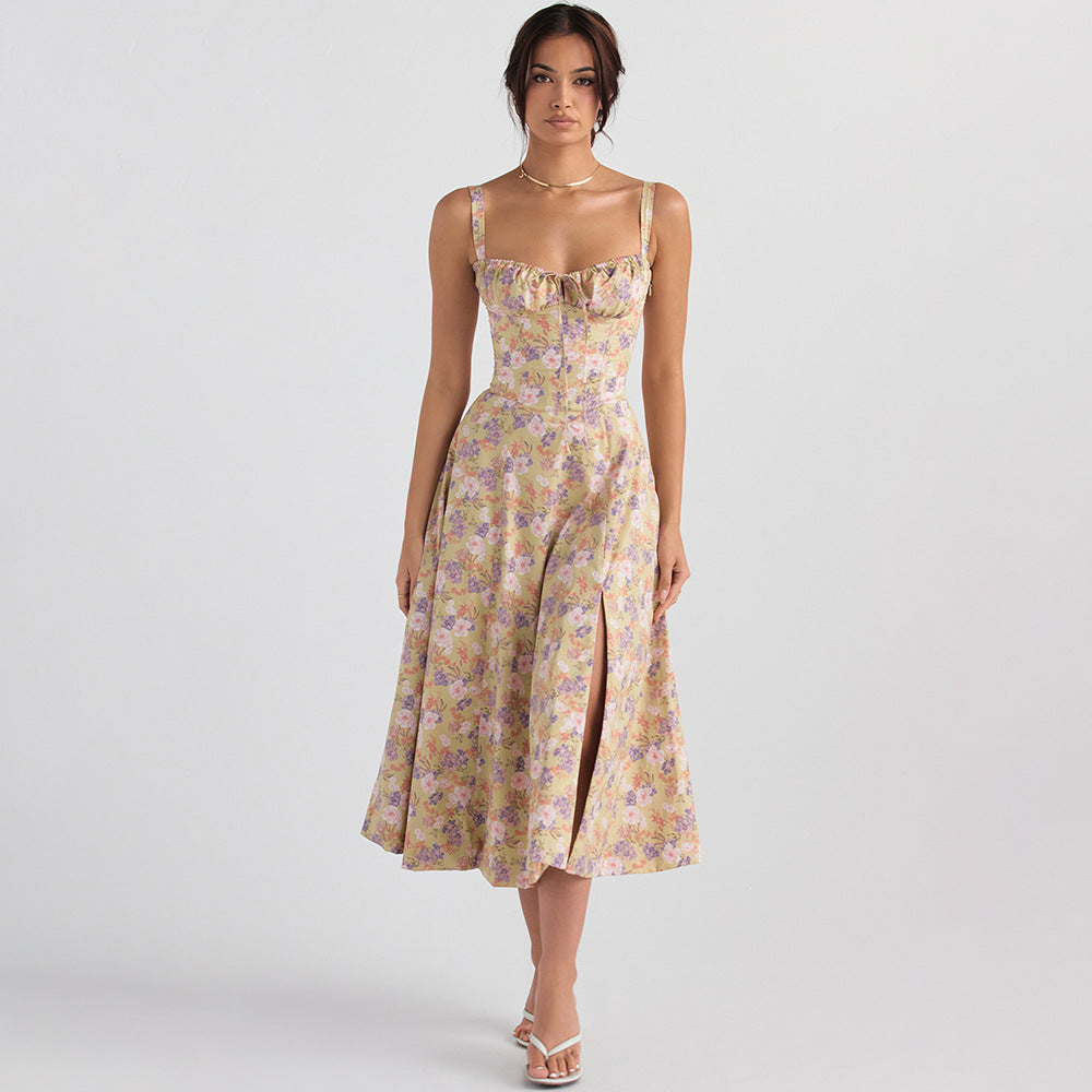 Backless Floral Halter Midi Dress Shevorra