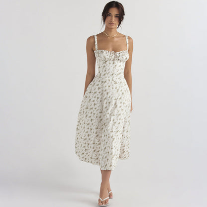 Backless Floral Halter Midi Dress Shevorra