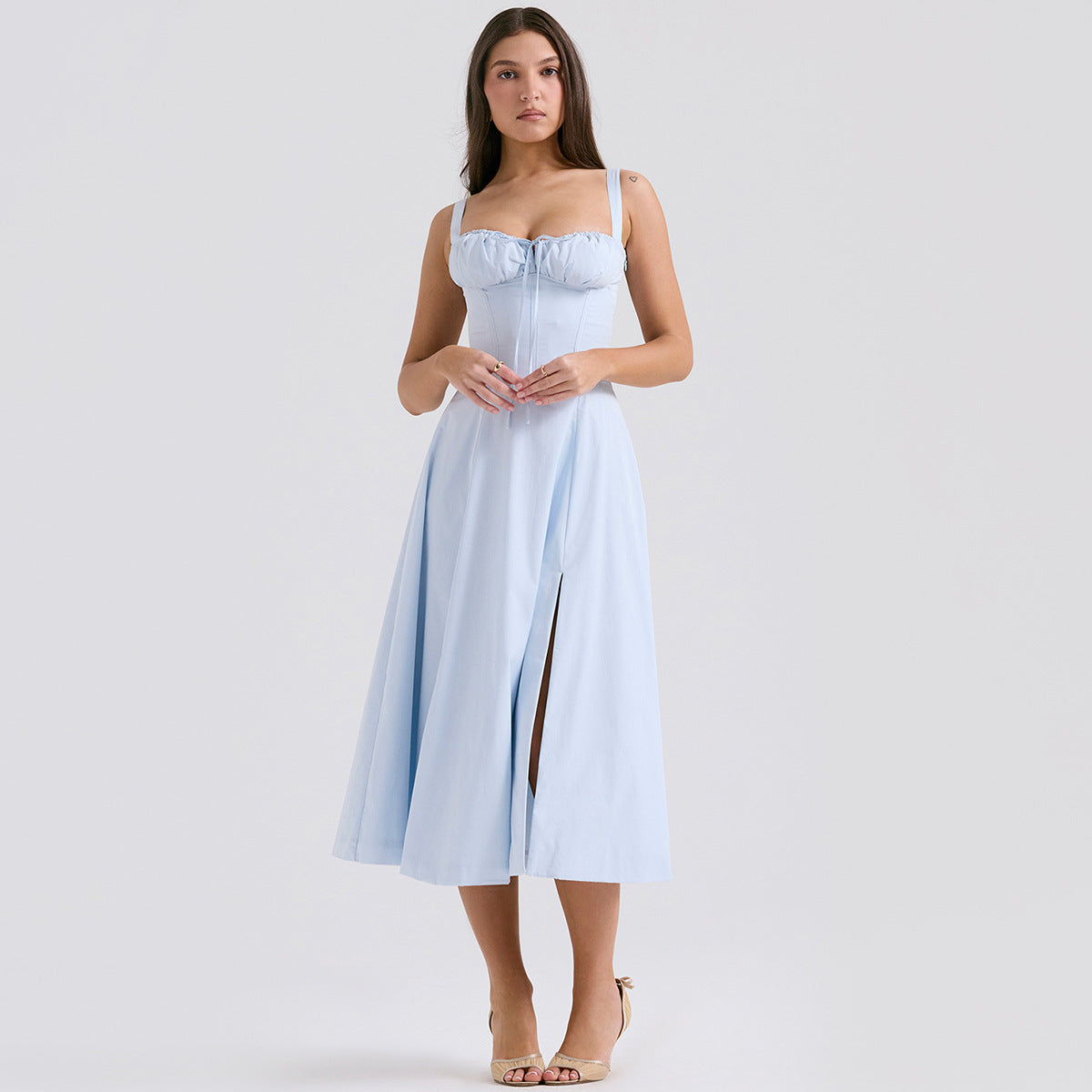 Backless Floral Halter Midi Dress Shevorra
