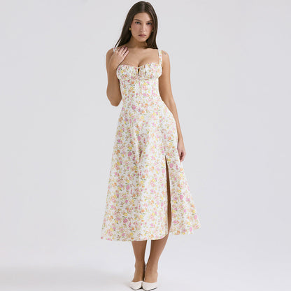 Backless Floral Halter Midi Dress Shevorra