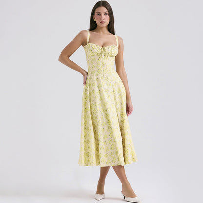 Backless Floral Halter Midi Dress Shevorra