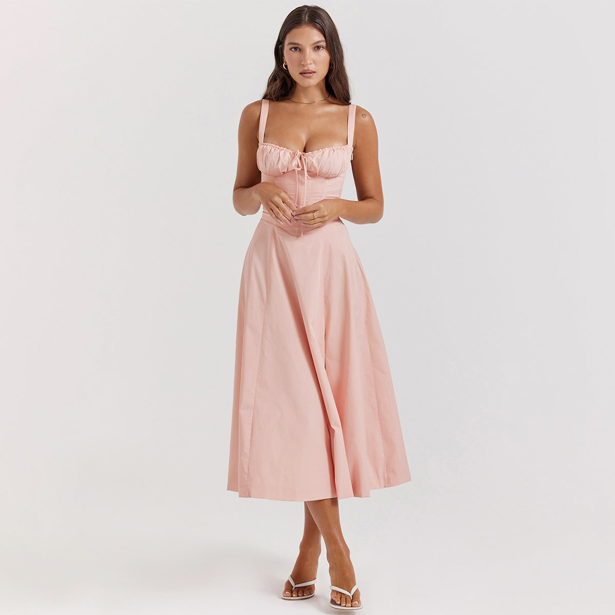 Backless Floral Halter Midi Dress Shevorra
